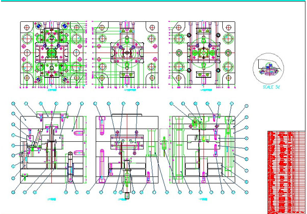 雙色模具2D組立圖組裝圖